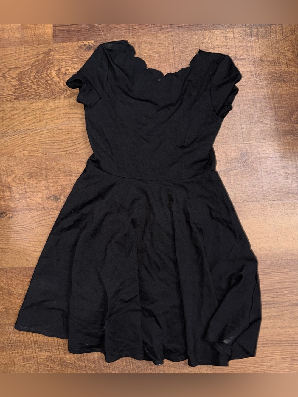 Zunie Black Scalloped Neck Fit-and-Flare Dress